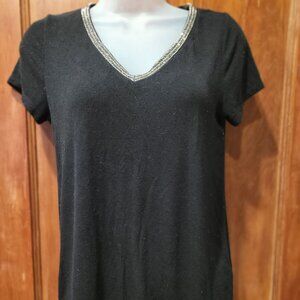 Jennifer Lopez silver lined neckline black women's top size XS